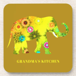 カラフルな花のサイケデリックな象 コースター