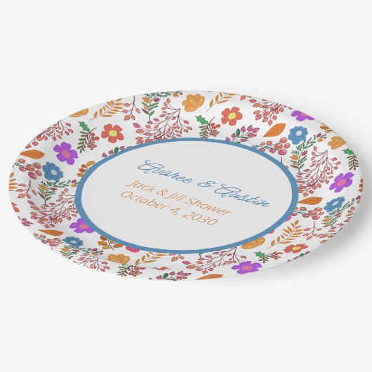 カラフルな花のジャックアンドジルシャワー ペーパープレート (アングル)