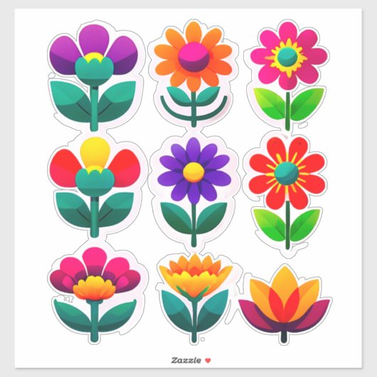 カラフルな花のステッカーセット 明るい花々が描かれた シール (シート)