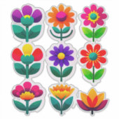 カラフルな花のステッカーセット 明るい花々が描かれた シール (正面)