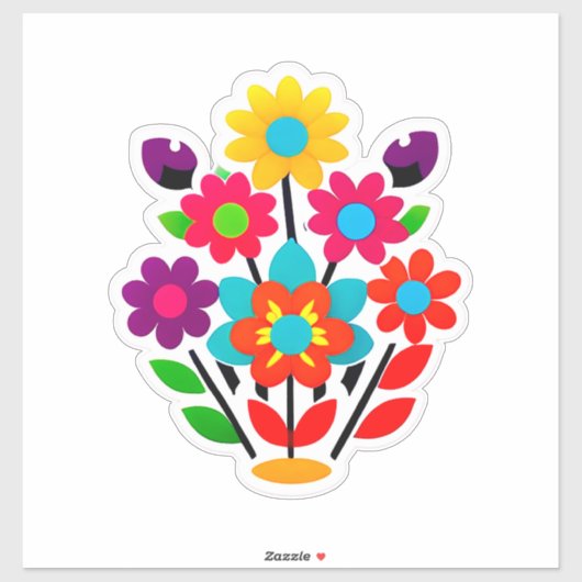 カラフルな花のステッカーセット　明るい花々が描かれた シール (シート)
