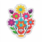 カラフルな花のステッカーセット　明るい花々が描かれた シール (正面)
