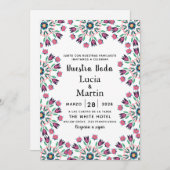カラフルな花のスペイン語 私たちの結婚式 招待状 (正面/裏面)