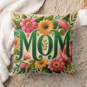 カラフルな花のデザインと"Mom"の文字 クッション (ブランケット)