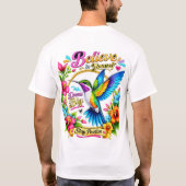 カラフルな花のハートと蝶 | Just Breathe Tシャツ (裏面)