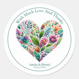 カラフルな花のハート「ありがとう」ギフト ラウンドシール