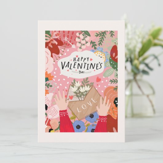 カラフルな花のバレンタインカード カード (スタンド正面)