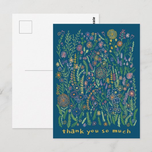カラフルな花のフィールド 感謝 メドウ フローラル ポストカード (正面/裏面)