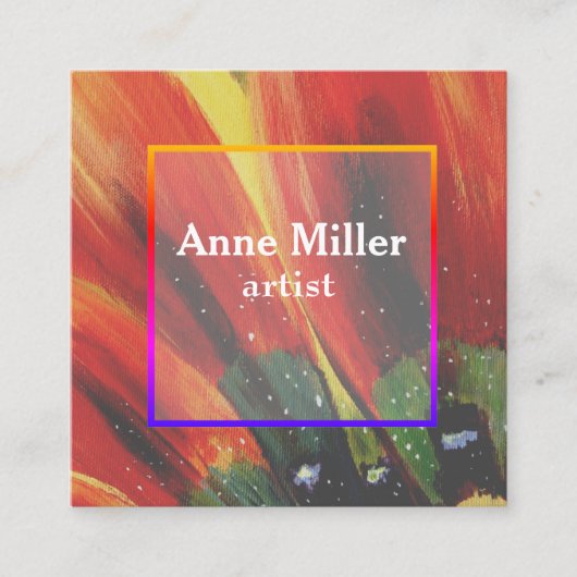 カラフルな花のフェミニンな名刺 スクエア名刺 (正面)