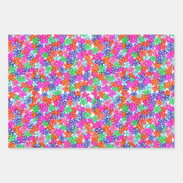カラフルな花のフラワーイラストパターン ラッピングペーパーシート