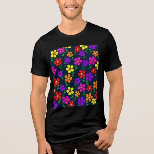 カラフルな花のフラワーパターン-34654 トライブレンドTシャツ (正面)