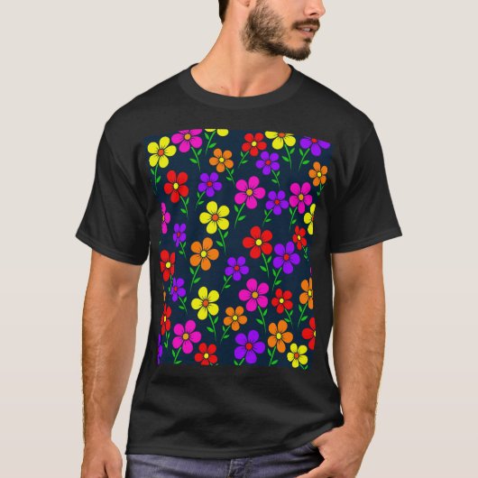 カラフルな花のフラワーパターン-34654 Tシャツ (正面)