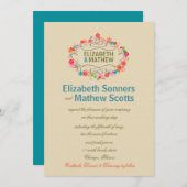 カラフルな花のフレーム - 結婚式招待状 招待状 (正面/裏面)