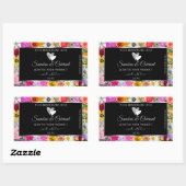 カラフルな花のブラック製品ラベル ハート付き 長方形シール (シート)