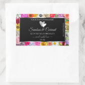 カラフルな花のブラック製品ラベル ハート付き 長方形シール (バッグ)