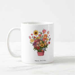 カラフルな花のブーケ、誕生日おめでとう コーヒーマグカップ