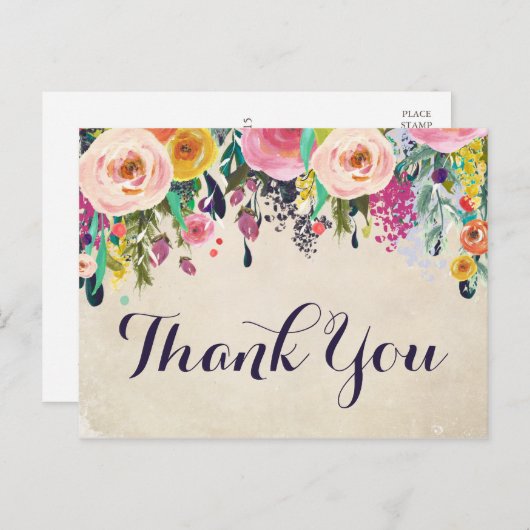 カラフルな花のベイビーシャワー感謝カード ポストカード (正面/裏面)