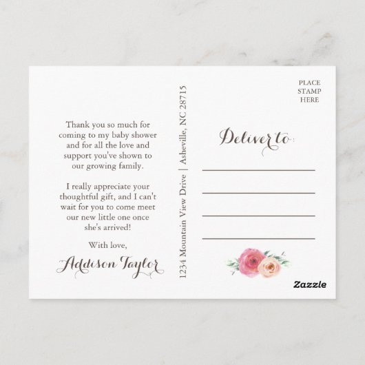 カラフルな花のベイビーシャワー感謝カード ポストカード (裏面)