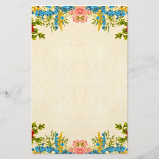 カラフルな花のボーダー 便箋 (正面)