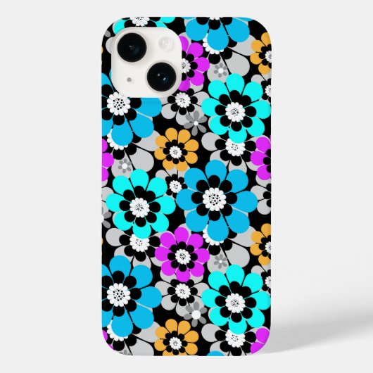カラフルな花のマーガレット 青色 ターコイズブルー 紫色 Case-Mate iPhoneケース (裏面)