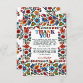 カラフルな花のメキシコ民俗芸術刺繍フィエスタ サンキューカード (正面/裏面)