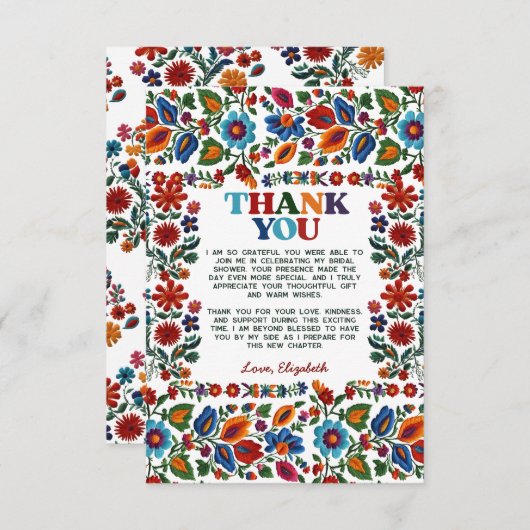 カラフルな花のメキシコ民俗芸術刺繍フィエスタ サンキューカード