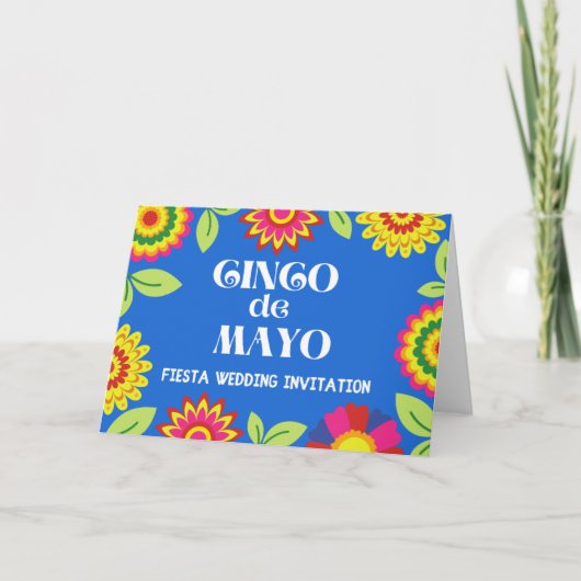 カラフルな花のメキシコ フィエスタ バーチャル ウェディング 招待状 (正面)