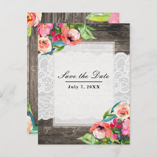 カラフルな花のモダンな花木レース セーブデート 案内ポストカード (正面/裏面)