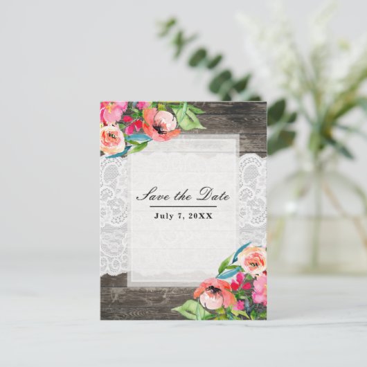 カラフルな花のモダンな花木レース セーブデート 案内ポストカード (スタンド正面)