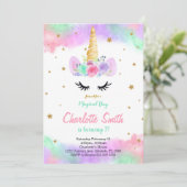 カラフルな花のユニコーンの招待状 招待状 (スタンド正面)