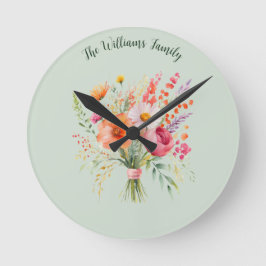 カラフルな花のルースド フラワーリ フレッシュ ジャストフォーユー ラージ壁時計