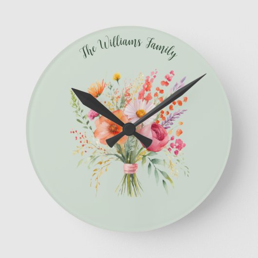 カラフルな花のルースド フラワーリ フレッシュ ジャストフォーユー ラージ壁時計 (正面)