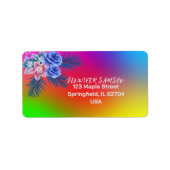 カラフルな花のローズ ボーホー モダン グラデーション トロピカル ラベル (正面)