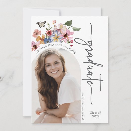 カラフルな花の卒業発表 案内状 (正面)