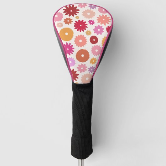 カラフルな花の大柄パターン ゴルフヘッドカバー (正面)