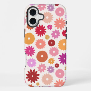 カラフルな花の大柄パターン iPhone 16 PLUSケース