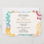 カラフルな花の孔雀のスケッチのベビーシャワー 招待状 (裏面)