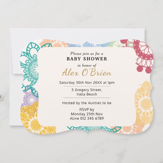 カラフルな花の孔雀のスケッチのベビーシャワー 招待状 (裏面)