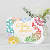 カラフルな花の孔雀のスケッチのベビーシャワー 招待状 (スタンド正面)