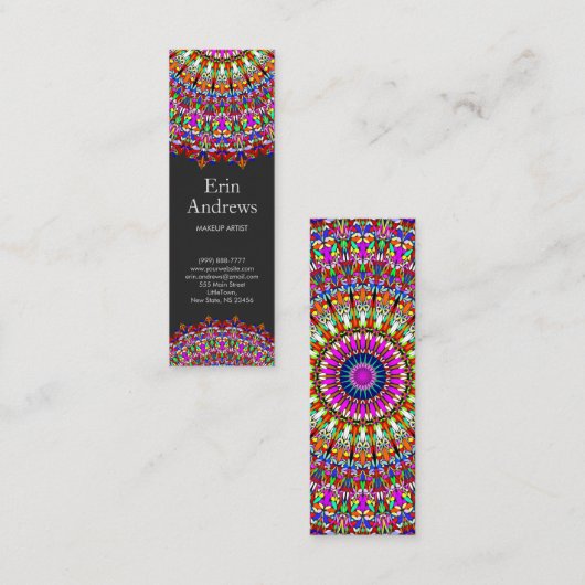 カラフルな花の幾何学的な曼荼羅 スキニー名刺 (正面/裏面)