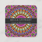 カラフルな花の幾何学的な曼荼羅 スクエア名刺 (正面)