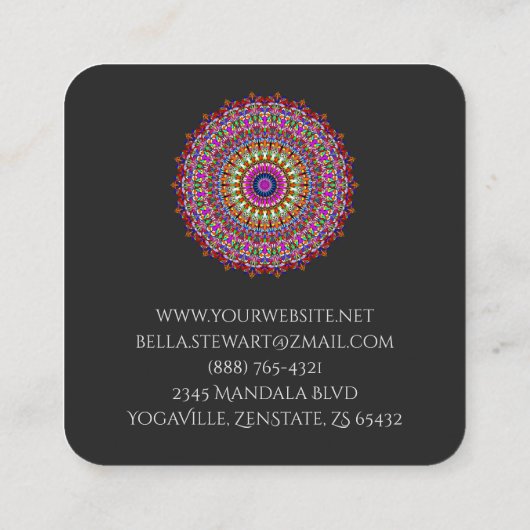 カラフルな花の幾何学的な曼荼羅 スクエア名刺 (裏面)