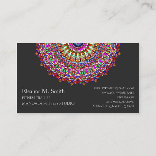 カラフルな花の幾何学的な曼荼羅 名刺 (裏面)