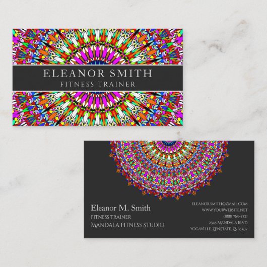 カラフルな花の幾何学的な曼荼羅 名刺 (正面/裏面)