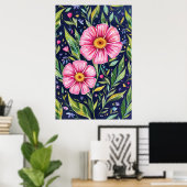 カラフルな花の庭の植物画 ポスター (ホームオフィス)
