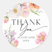カラフルな花の感謝を伝えるステッカー ラウンドシール (正面)