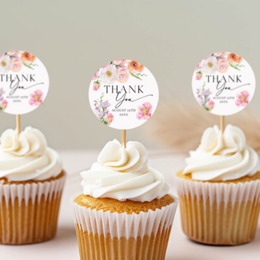 カラフルな花の感謝を伝えるステッカー ラウンドシール