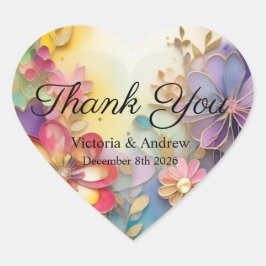 カラフルな花の感謝ステッカー ハートシール