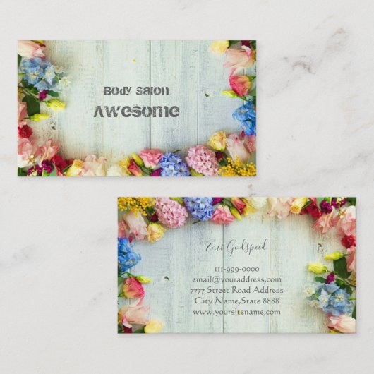 カラフルな花の明るくてカワイイデザイン 名刺 (正面/裏面)