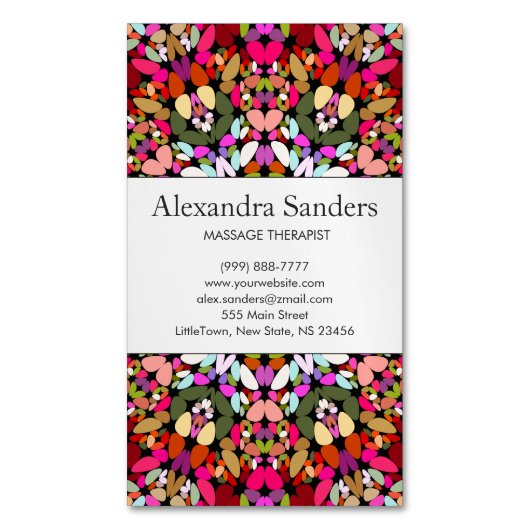 カラフルな花の曼荼羅 マグネット名刺 (正面縦)